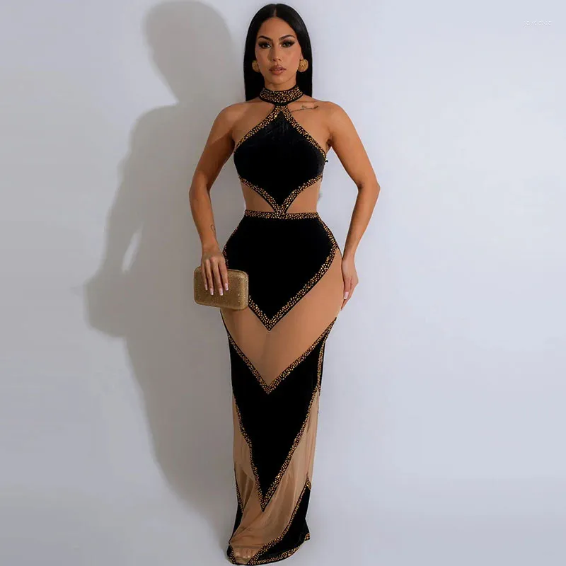 Sultry Rhinestone Halter Maxi Dress - Sexy Sleeveless Mesh Bodycon Gown for Women's Evening Party Nightclub, See Through Patchwork from Dhgate Basic & Casual Dresses - price 45.15 Sultry Rhinestone Halter Maxi Dress - Sexy Sleeveless Mesh Bodycon Gown for Women's Evening Party Nightclub, See Through Patchwork from Dhgate Basic & Casual Dresses - price 45.15
