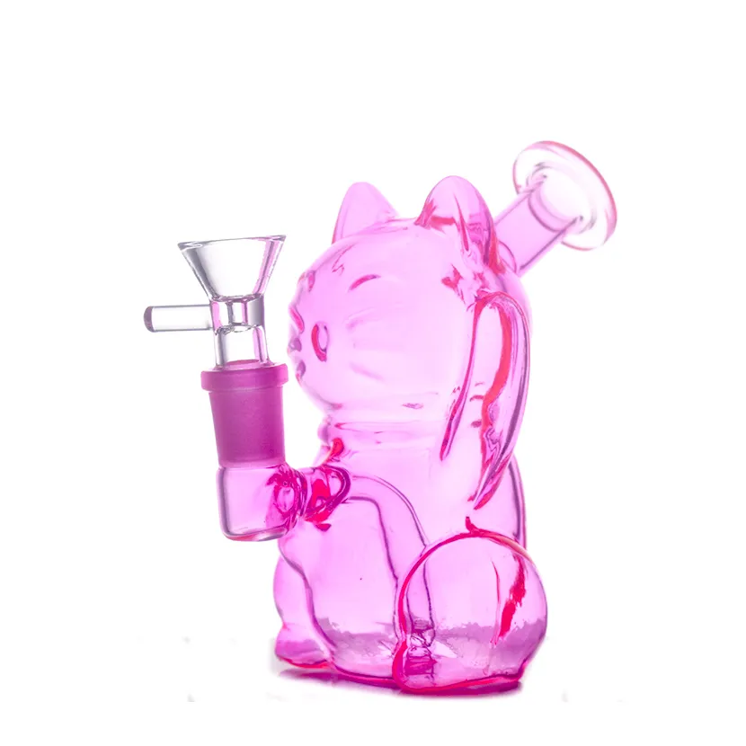 1pcs Cute Lovely Girls Glass Oil Burner Bong Thick Pink Glass Water Pipes Ashcatcher Bongs 14mm Female Dab Rigs with Male Glass Oil Burner Pipe