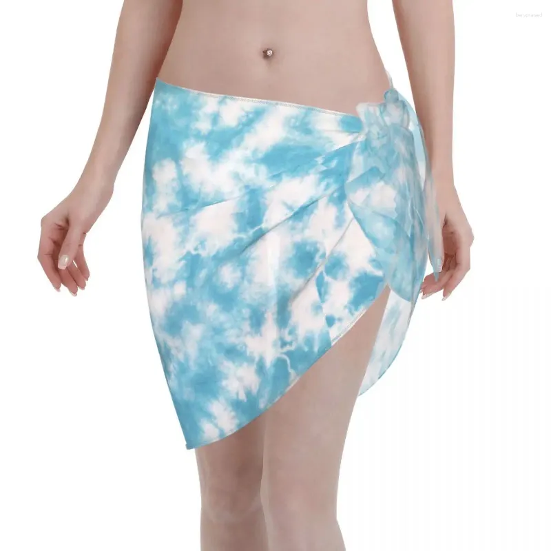 Mulheres Swimwear Tie Dye Mulheres Beach Bikini Cover Up Envoltório Chiffon Pareo Sarong Vestido Ver através de Ups Saia Maiô