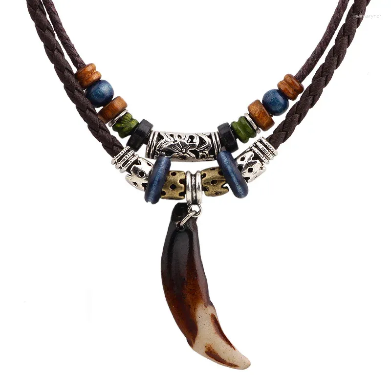 Ожерелья с подвесками, винтажные мужские украшения, ожерелье в стиле бохо с волчьим зубом, тканые крестики ручной работы, стильные этнические украшения из веревки