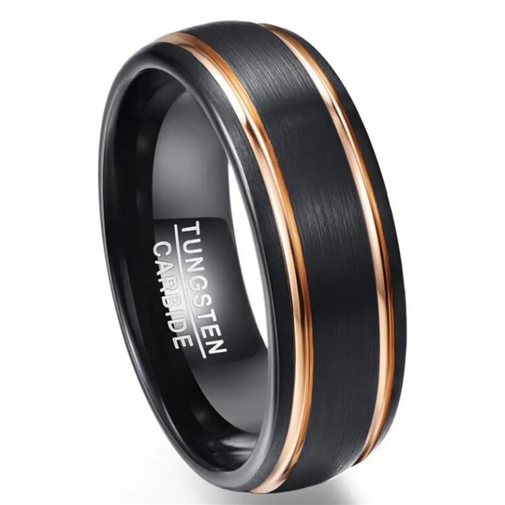 Party Ring Exquisite Rose Gold Side Men Rings Real Tungsten Carbide Wedding Bands Anillos para hombres Male Ring2354