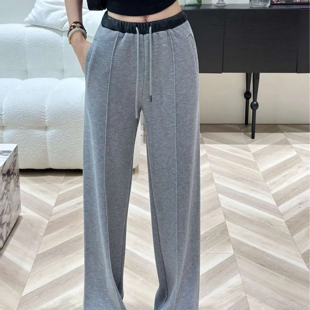 Women's Leggings Mm Family 24 Early Spring Elastic Drawstring Plush Casual Pants Composite Inner Tank Warm Fashion Straight Leg for Women