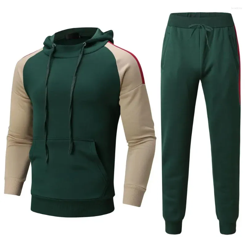 Tracksuits masculinos splicing hoodie conjunto quente luxo roupas esportivas 2 pçs impressão de alta qualidade marca masculina pulôver treino autum inverno
