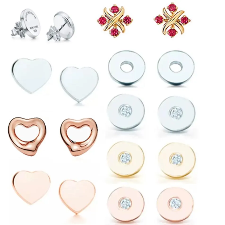 NEW Gift 925 Silver Heart Shape Stud Earrings Round Zircon Number Earring Fashion Jewelry X Cross Designer Lover Wedding Jewellry 212p