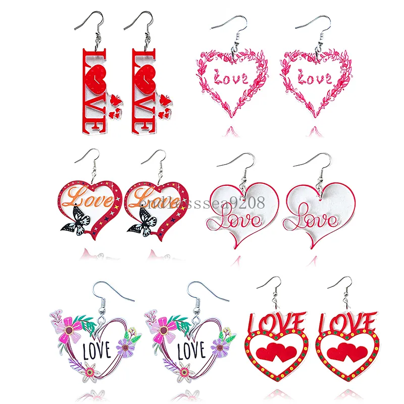 Glitter Acrylic Letter Hook Earrings for Women Girls Heart Butterfly Rose Dangle Earrings Valentine's Day Jewelry Gifts