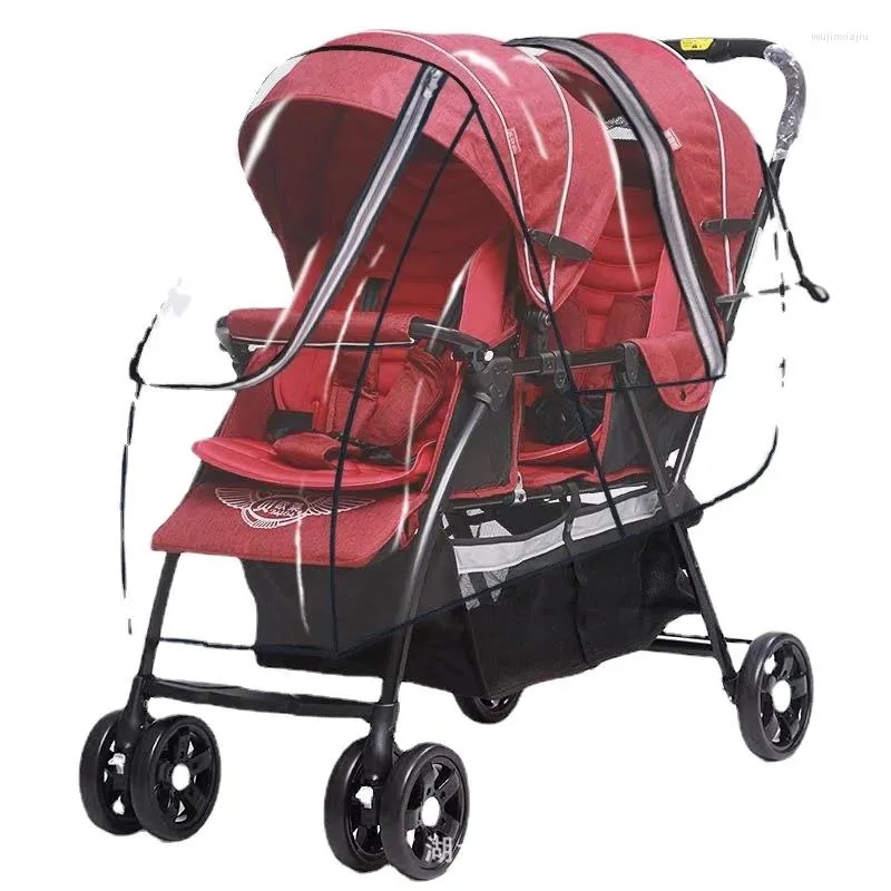 Kinderwagenonderdelen Twin Regenhoes Dubbel voor- en achterzitje Baby 2 Winkelwagen Winddicht W