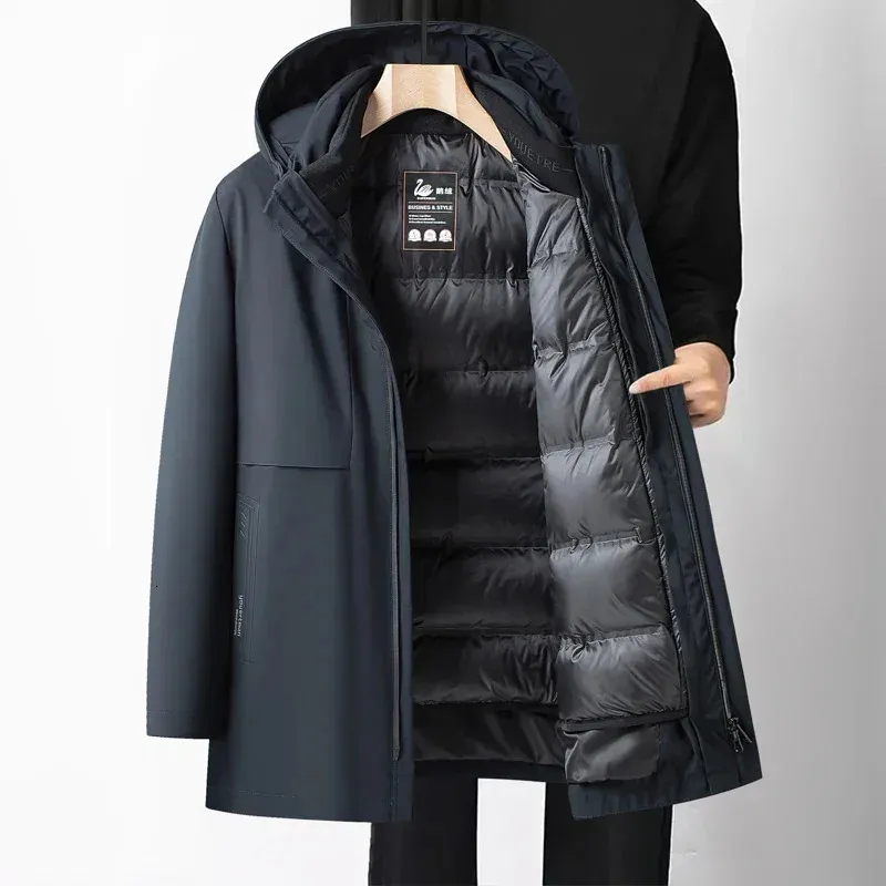 Tops Warm 90 Goose Down Jacket Men s Winter Business Casual Removable Down Liner Hooded Puffer Coats Outwear Solid Thick Parkas 231229