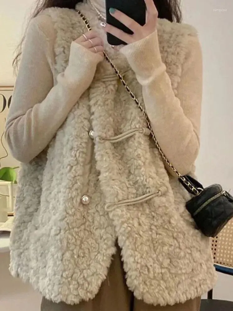 Kvinnors västar lammpäls väst jackor kvinnor ärmlös ull chaleco mujer höst vinter väst kort kappa koreansk chic casual gilet femme