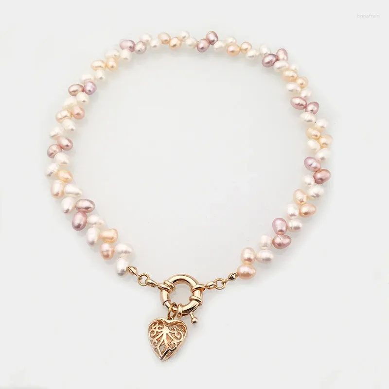 Gargantilla 2024 de moda en forma de corazón colgante collar de perlas mujeres rosa blanco caqui corto natural Naszyjnik fiesta joyería de boda