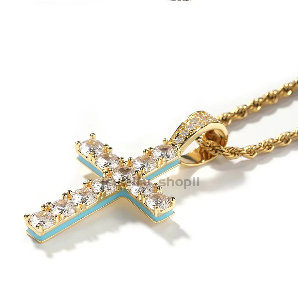 Nieuwe Cross Gepersonaliseerde Side Glow Set Hanger Ketting Cubaanse Ketting Hip Hop Persoonlijkheid Ketting Sieraden Moissanite Diamond Gold Sterling Sier