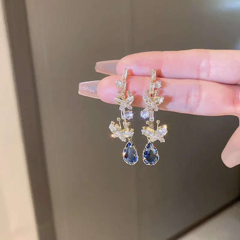 Butterfly Tassel Earrings - Long Drop Dangle Studs For Women (Silver/Gold/Rose Gold)