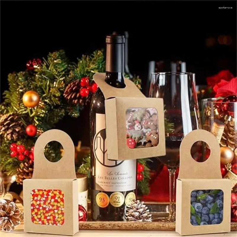 Gift Wrap 12Pcs Kraft Wine Bottle Boxes With Window Hanging Foldable Durable Paper Box Decorative Wedding Party Supplies