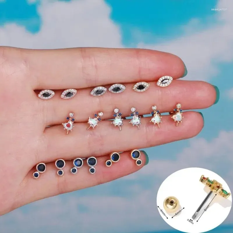 Stud Oorbellen 1 Stuk Oorbel Voor Vrouwen Grils Sieraden Zirconia Eye Hartvormige Rvs 8mm Bar EGD0342