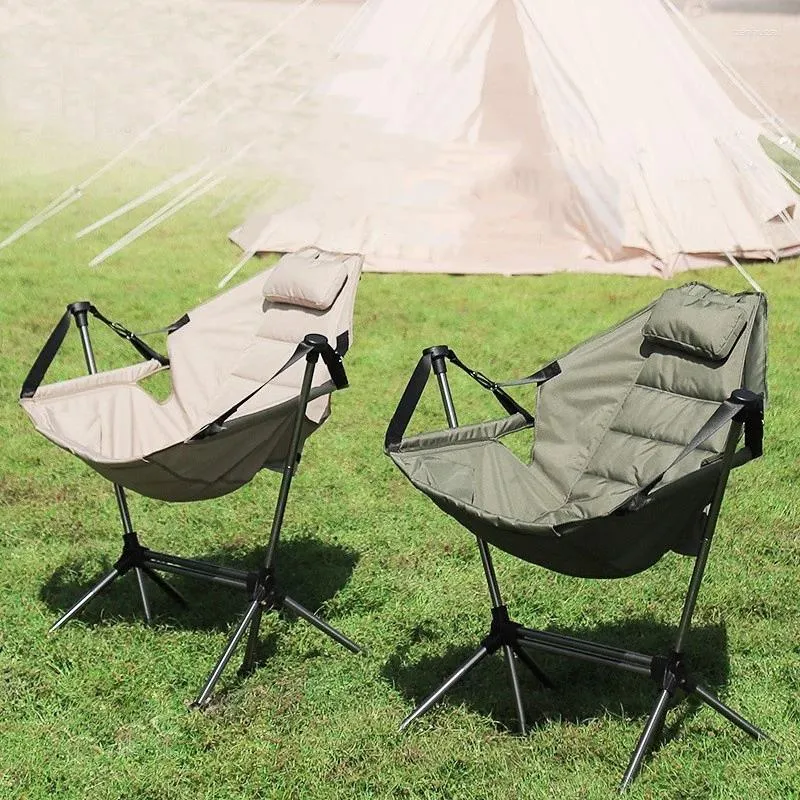 Camp Furniture Beach Chairs Portable Outdoor Folding Rocking Chair Lounge Comfortable Adult Aluminum Alloy Leisure Camping Picnic