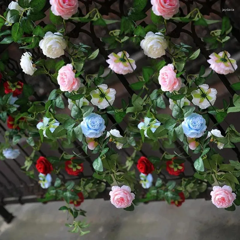 Dekorative Blumen, 2 m, künstliche Rebe, Seide, Pfingstrose, künstliche Blumen, Hochzeit, Simulation, Pfingstrosen, grüne Pflanze, Heim-Balkon-Gartendekoration