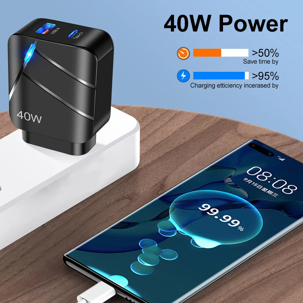 Fast Quick Charging 40W 3A USB C Wall  Portable Power Adapters For Ipad 2 3 4 Iphone 14 15 Samsung Xiaomi  Htc Android phone