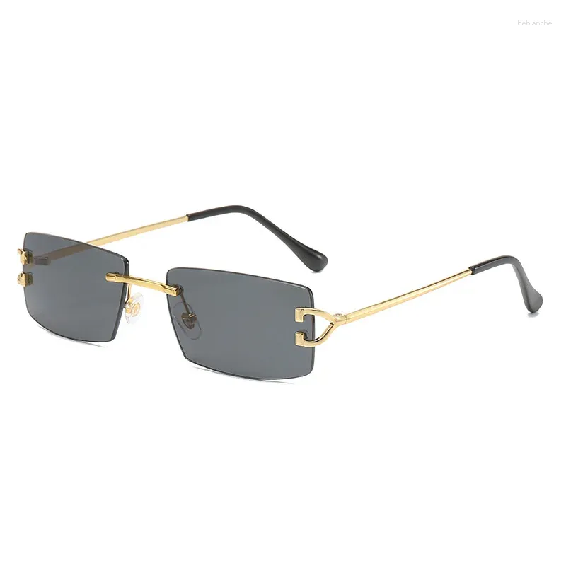 Gafas de sol cuadradas para mujer, gafas con patas de Metal sin bordes, degradado Retro, versátil, decorativas