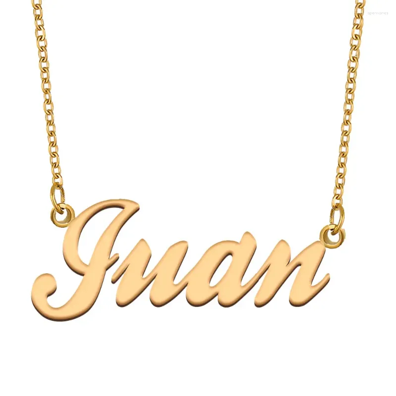 Pendentif Colliers Juan Nom Collier pour femmes Bijoux en acier inoxydable Plaqué or Chaîne de plaque signalétique Femme Mères Girlfriend Cadeau