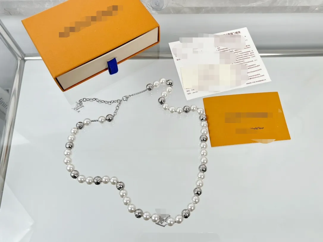 Silver Letter White Pearls Necklace luxury designer