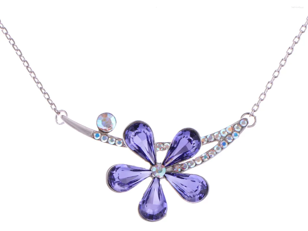 Pendant Necklaces Purple Flower Flash Crystal Rhinestone Amethys Floral Necklace