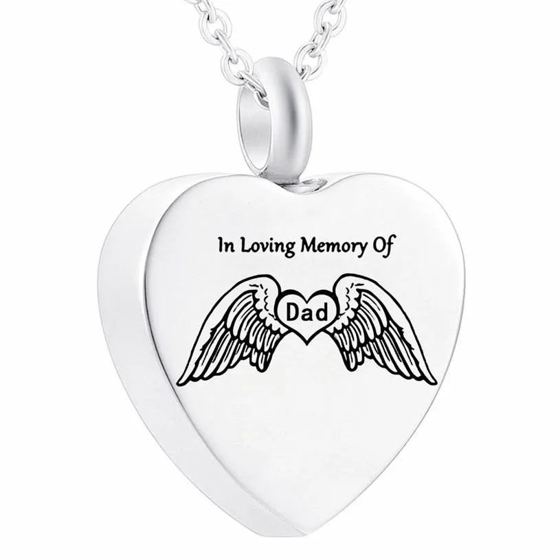 In Memory Of Dad Type Angel Wings Ashes Jewelry Necklace Cremation Pendant with Pretty Package Bag209A