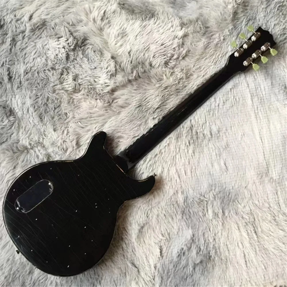 6-sträng elektrisk gitarr, svart imitation gammal stil krompläterad hårdvara rose träfingel