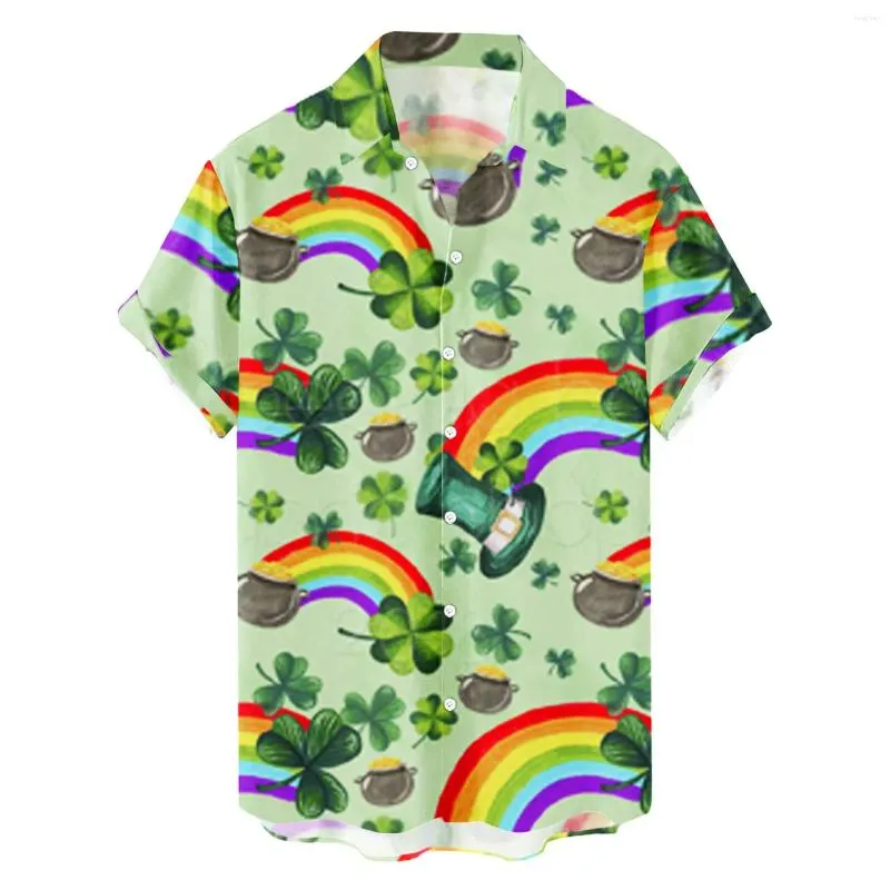 Chemises décontractées pour hommes Festivals irlandais pour hommes à manches courtes élégant trèfle imprimé complet chemisier boutonné St. Day Festival Streetwear hawaïen