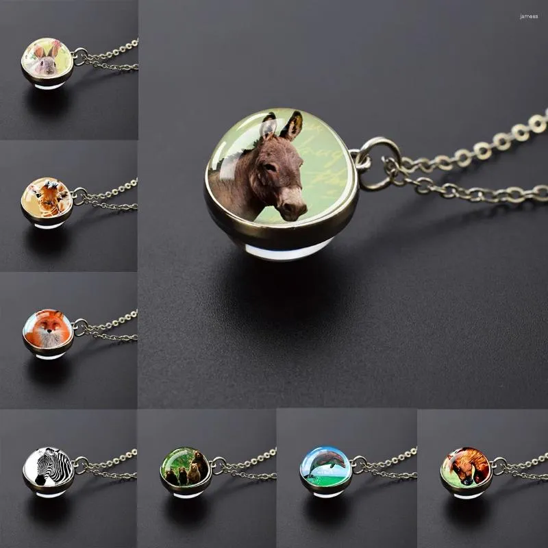 Pendentif Colliers Collier sphérique animal naturel écologique boule de verre double face mignon cadeau de bijoux pour hommes et femmes