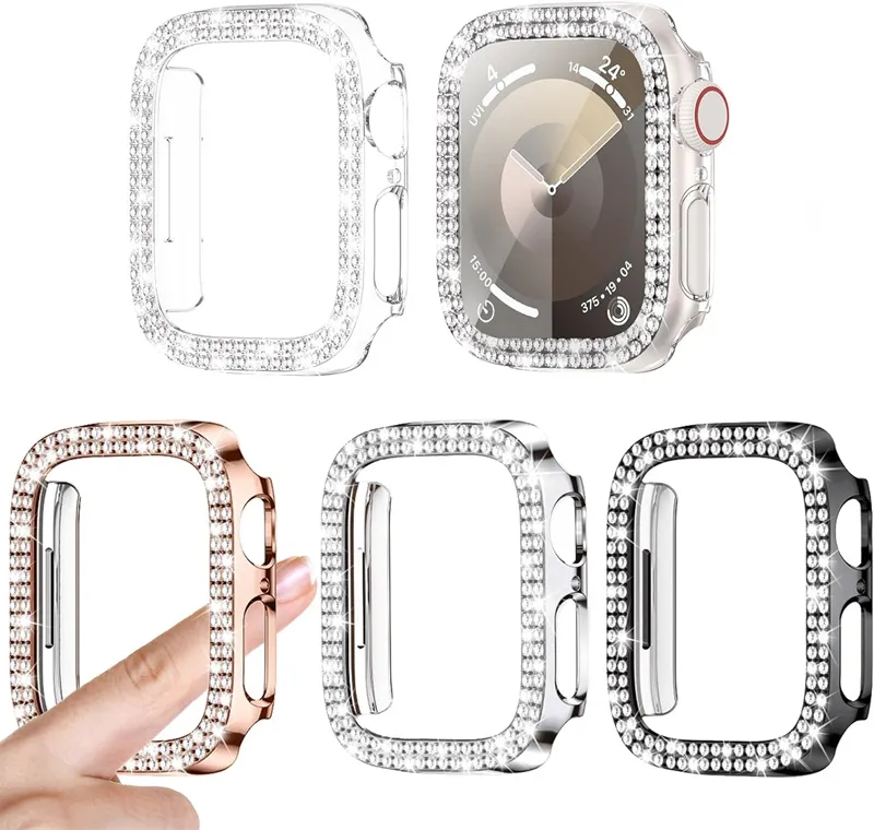 Custodia protettiva con strass e diamanti glitter da donna per Apple Watch serie 9/8/7/6/SE/5/4/3/2/1 Custodia protettiva con paraurti da 41 mm per accessori iWatch 38 mm 42 mm 40 mm 44 mm 45 mm 49 mm