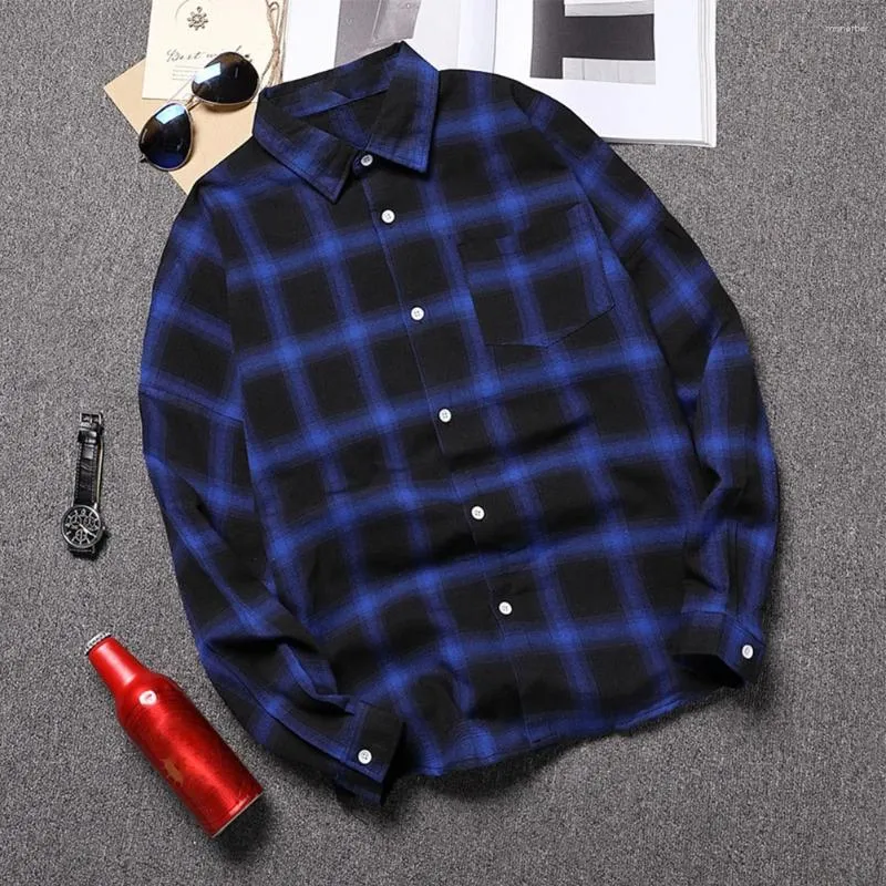 Camicie casual da uomo Camicia da uomo primavera autunno retrò scozzese coreano colletto a fascia abbottonato manica lunga bavero formale top larghi