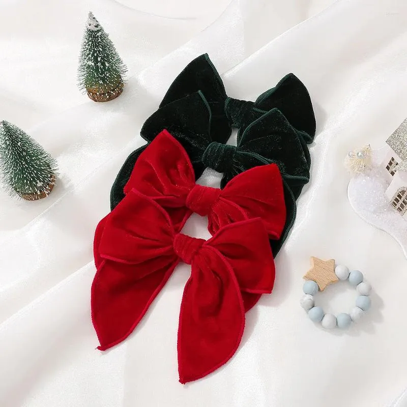 Hårtillbehör 20 datorer/parti 5.3 "Vintage Velvet Fabric Bow Clips Kids Girls Christmas Sailor Hairpins Baby Headwear