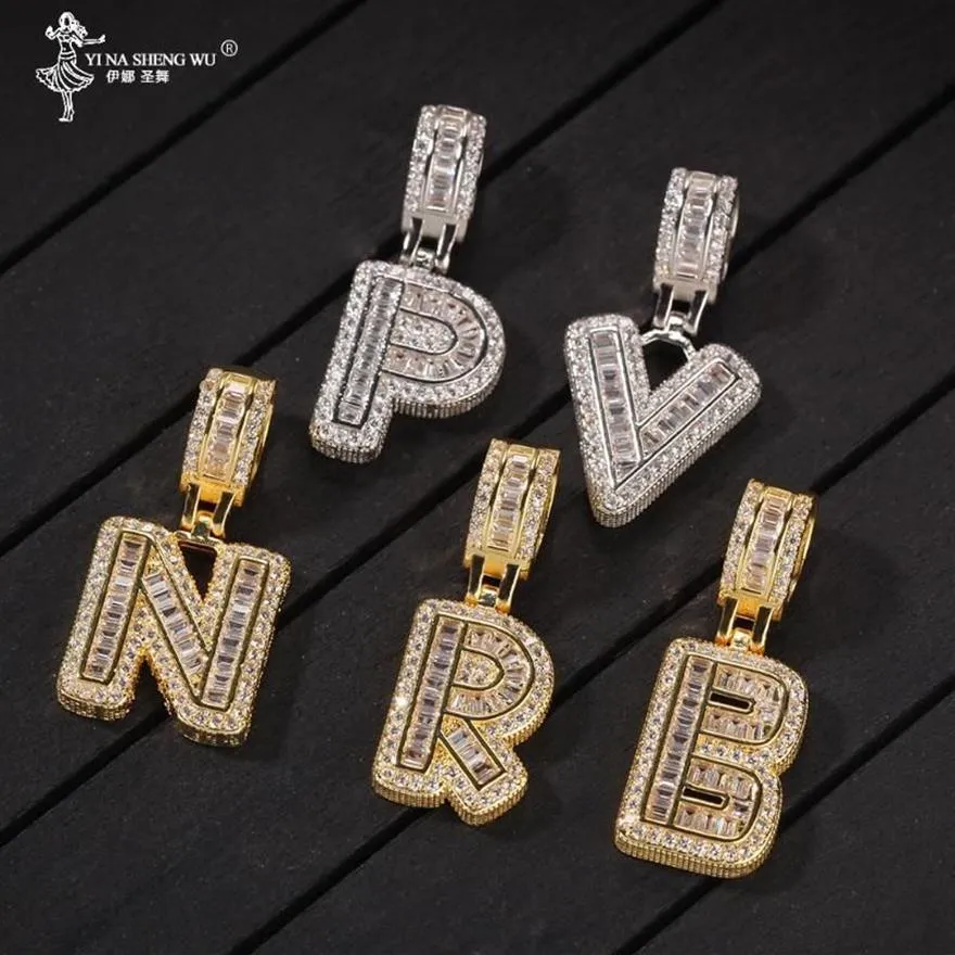 Bling CZ Custom Small Bubble A-Z Anfangsbuchstabe mit Seilkette Kupfer Initial Anhänger Gold Silber Farbe Charm Anhänger Halsketten339g