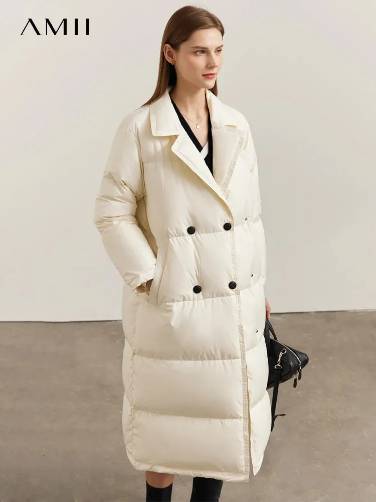 AMII minimalisme doudoune femmes hiver épaissir chaud solide ample mode col rabattu longs vêtements hauts 12270486 231229