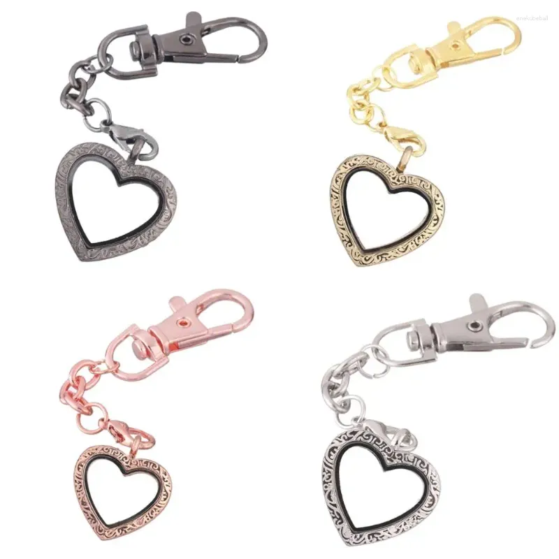 Keychains 10st/Lot Vintage Heart Open Memory Living Glass Locket Pendant Keychain Metal Floating Picture Relicario Women Keyring SMycken