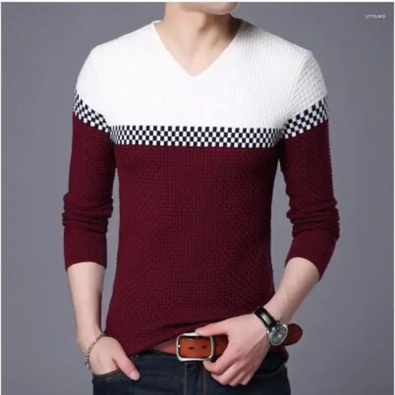 سترات الرجال 2024 الخريف/الشتاء V-neck Pullover Youth Student Trendy Trendy Slim Fit Bottom قميص