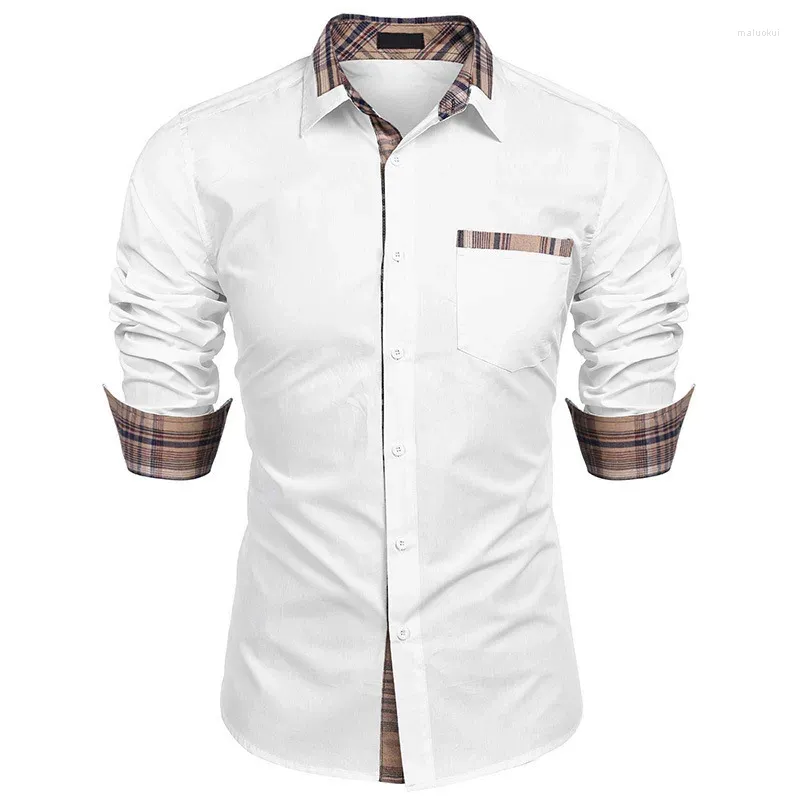 Chemises décontractées pour hommes Slim Fit Col montant Chemise formelle à manches longues Business pour hommes Tops