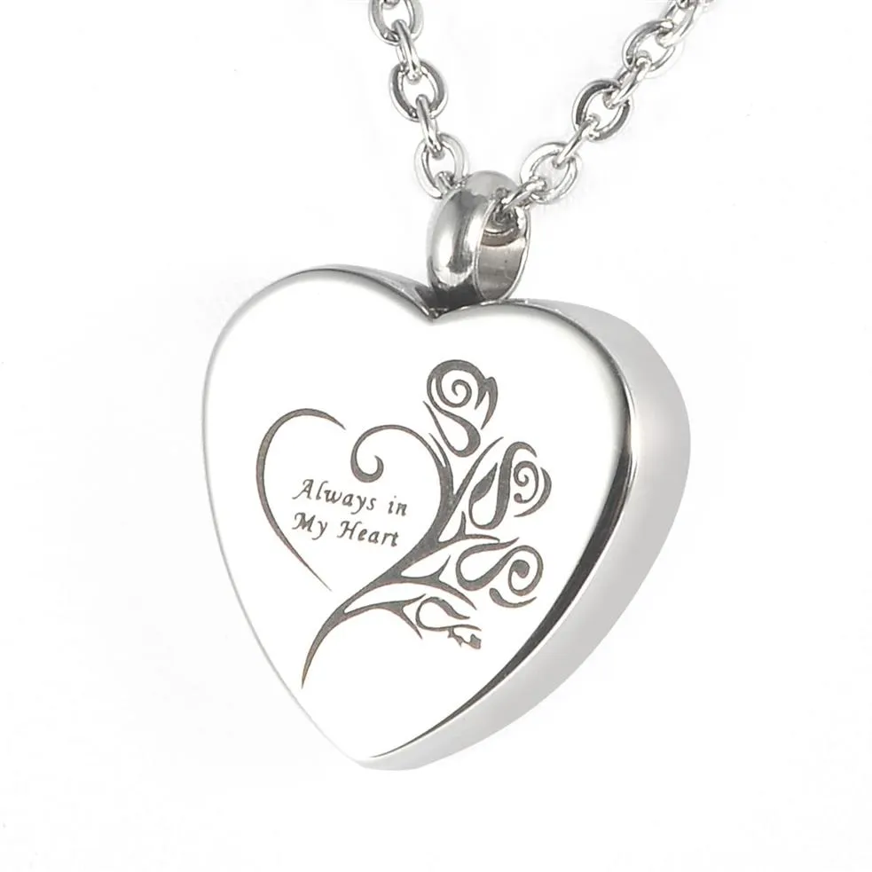 Lily Stainless Steel Memorial Pendant Always in my heart Urn Locket Cremation Jewelry Necklace with gift bag and chain240K