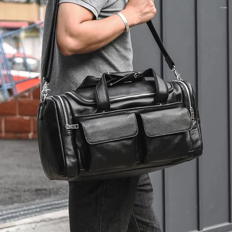Duffel Bags Masculino Couro Genuíno Bolsa de Viagem Grande Capacidade Bagagem de Mão Curta Distância Couro Fitness Para Homens
