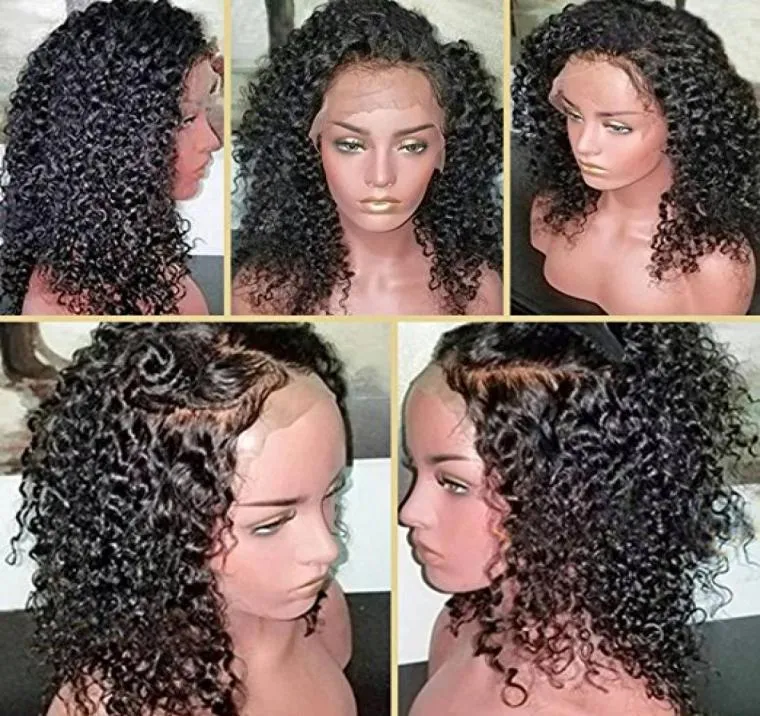 PRE PLUCKED 360 LACE FRONTAL PERUS för svarta kvinnor Curly HD Front Glueless Human Hair Wig 10 tum med 130 Densitet Diva18447772