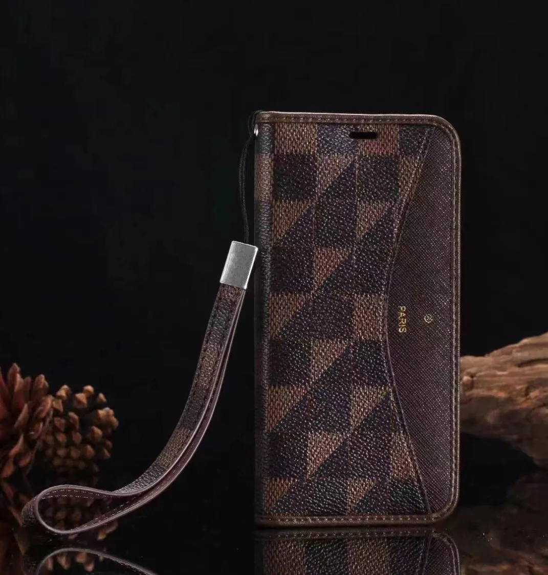 Designer skórzana karta portfela Paski telefoniczne dla iPhone'a 14 13 12 11 Pro Max Brown Flower 14pro 13pro 12pro 11pro Case X XS XR 8 2490939