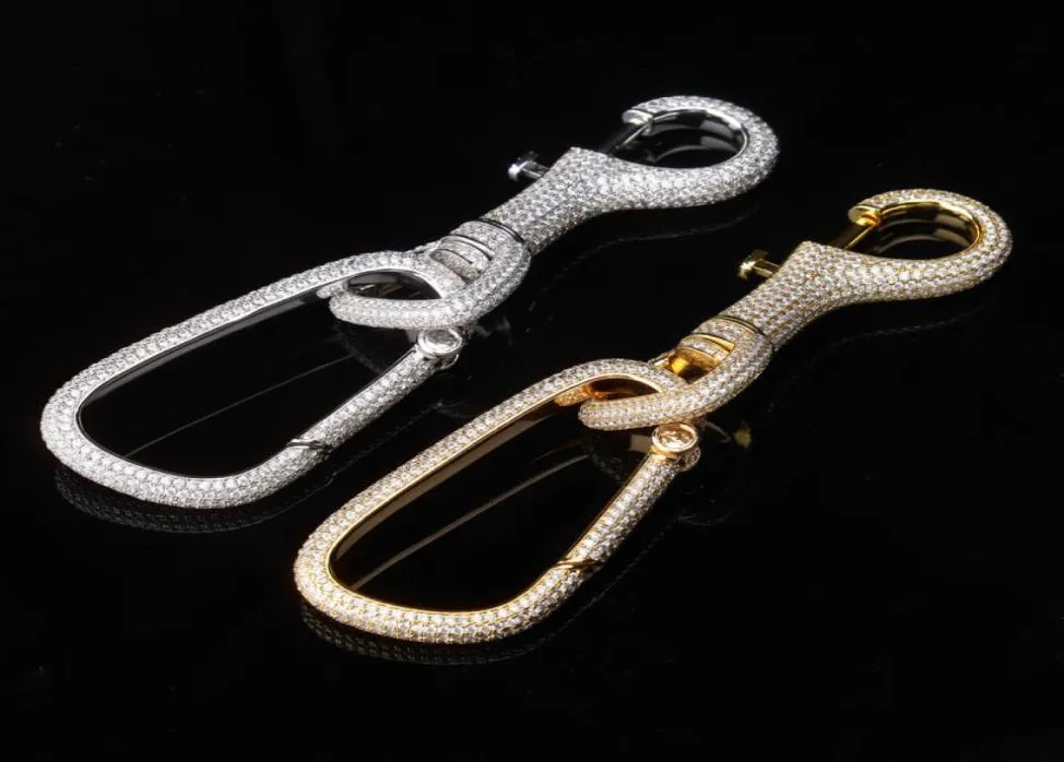 Lüks Tasarımcı Takı Keychain Buzlu Bling Diamond Anahtar Zinciri Hip Hop Anahtar Yüzük Erkek Aksesuarlar Altın Gümüş PortachiAVI Designe5519222