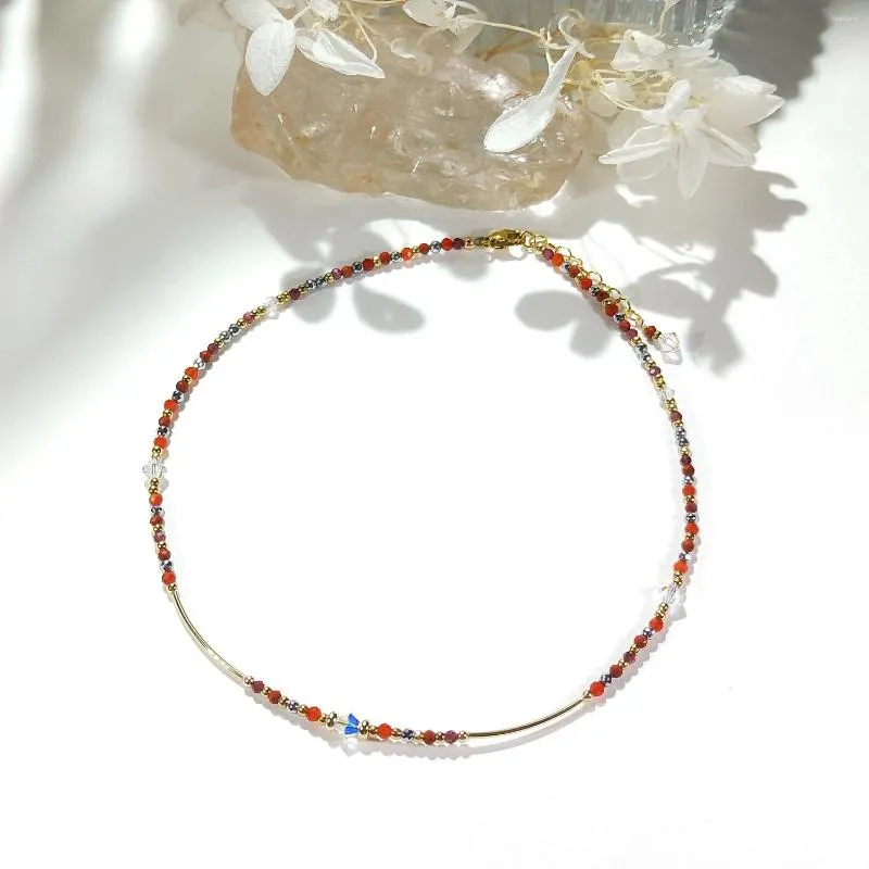 Anklets lii ji naturlig silver hematit granat karnellisk röd jasper 2mm amerikansk 14k guld fylld ankel 30 3 cm