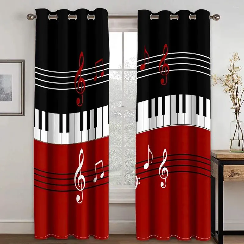 Rideau noir rouge Notes 3D Piano clé Design élégant 2 pièces mince pour fenêtre drapé salon chambre décor