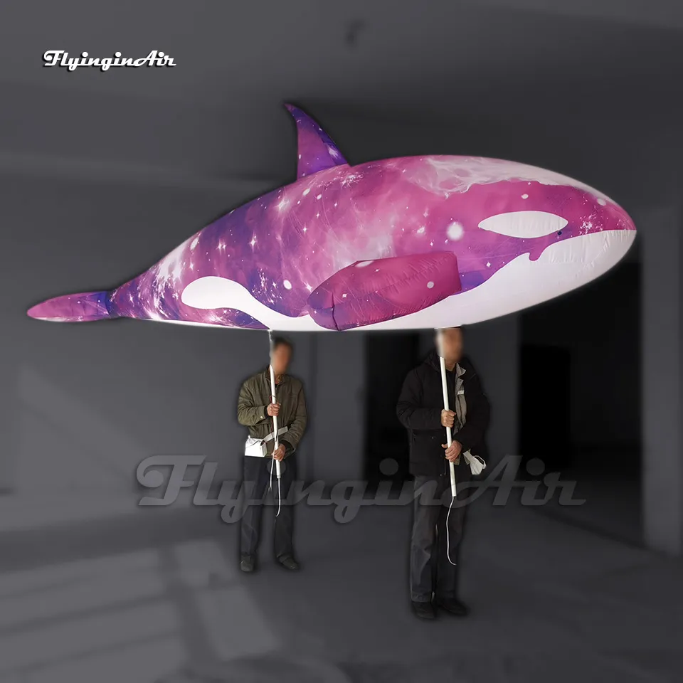 Amazing Parade Sea Animal Puppet Purple Walking Inflatable Killer Whale Balloon Holding Blow Up Orca With LED Light For Event