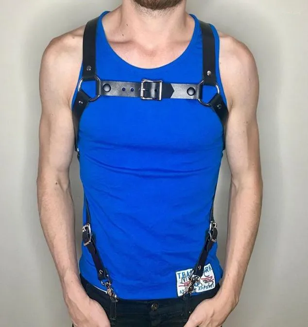 Cintos PU Punk Homens Cinto de Retenção Masculino Couro Peito Ajustável Harness Body Straps Suspensers1415477