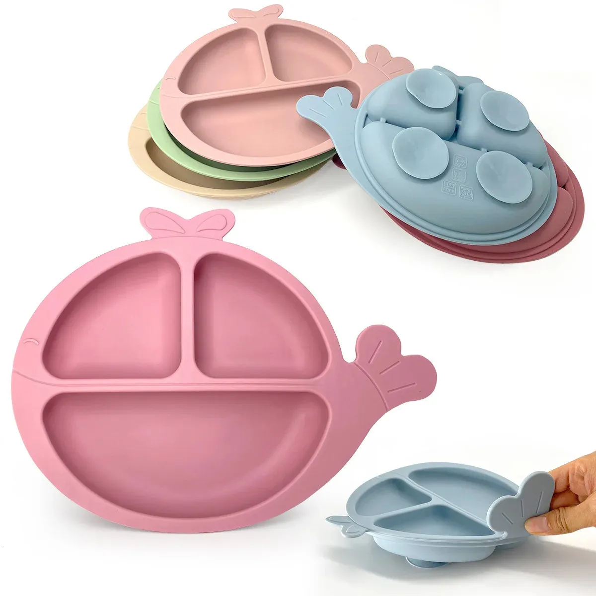 8st Baby Silicone Table Berforese Solid Color Spädbarnsmatning Set Born Bib Toddler Rätter Plattan Sucker Bower Bowl Mini Spoon Baby Artiklar 240102