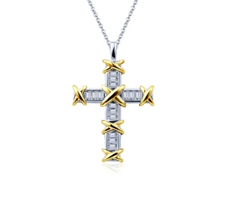 2020 Nouvelle arrivée Unique Ins Luxury Jewelry 925 STERLING Silver Princess Cut Topaz Cross Pendant Femme Femmes Chaîne de liaison de mariage NEC3088657