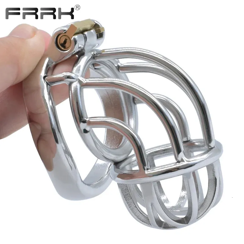 FRRK Curve Chastity Cage Device Water Tap Cell Mate Penis Rings Male Bird Lock Metal Cock Belt Bondage Sex Toys for BDSM Games 240102