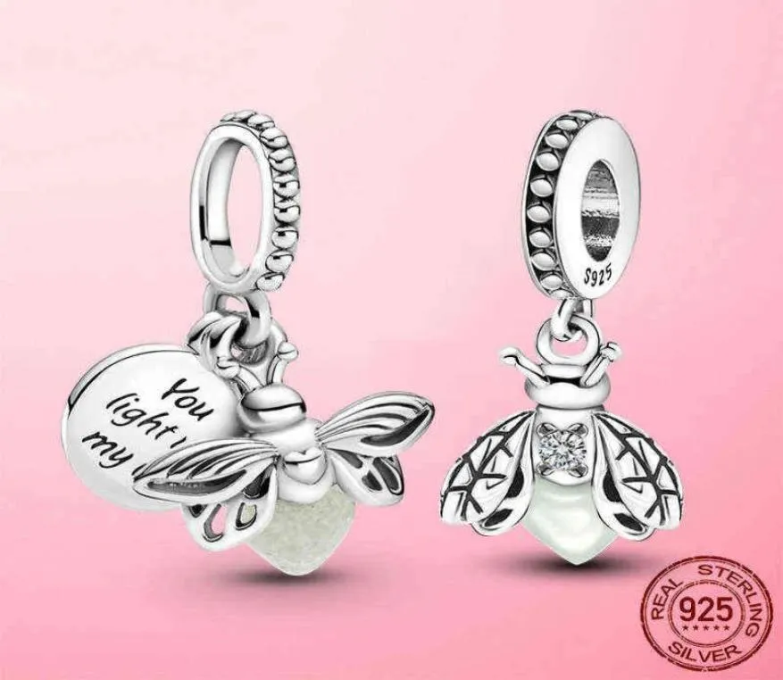 Gorący nowy 925 Srebrny Srebrny Glow-in-the-Dark Firefly Dangle Charm Wiselant Fit do oryginalnej bransoletki P 925 Biżuteria 9607934