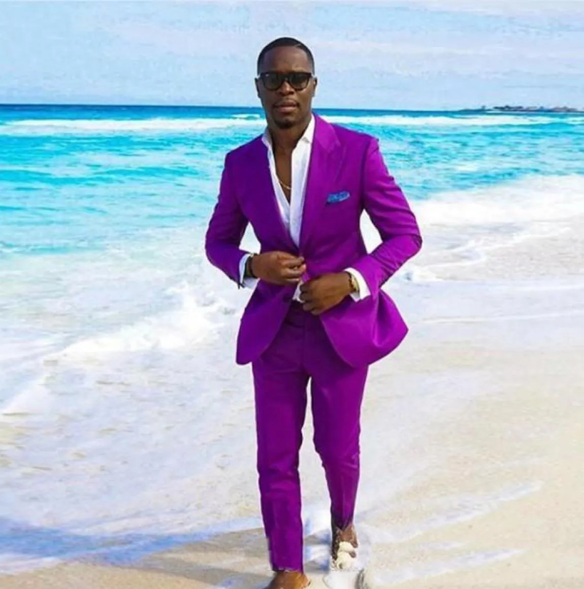 Purple Slim Fit Mens Suits Peaked Lapel One Button Wedding Grooms Tuxedos Två stycken Formell Blazer Custom Made Pom Suit Jacketp8829144